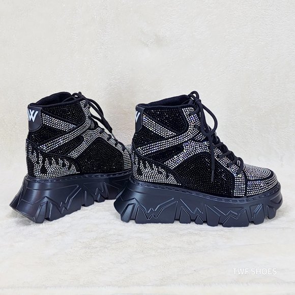 Anthony Wang Berry Silver & Black Rhinestone Platform Hidden Wedge Sneakers - Picture 1 of 12